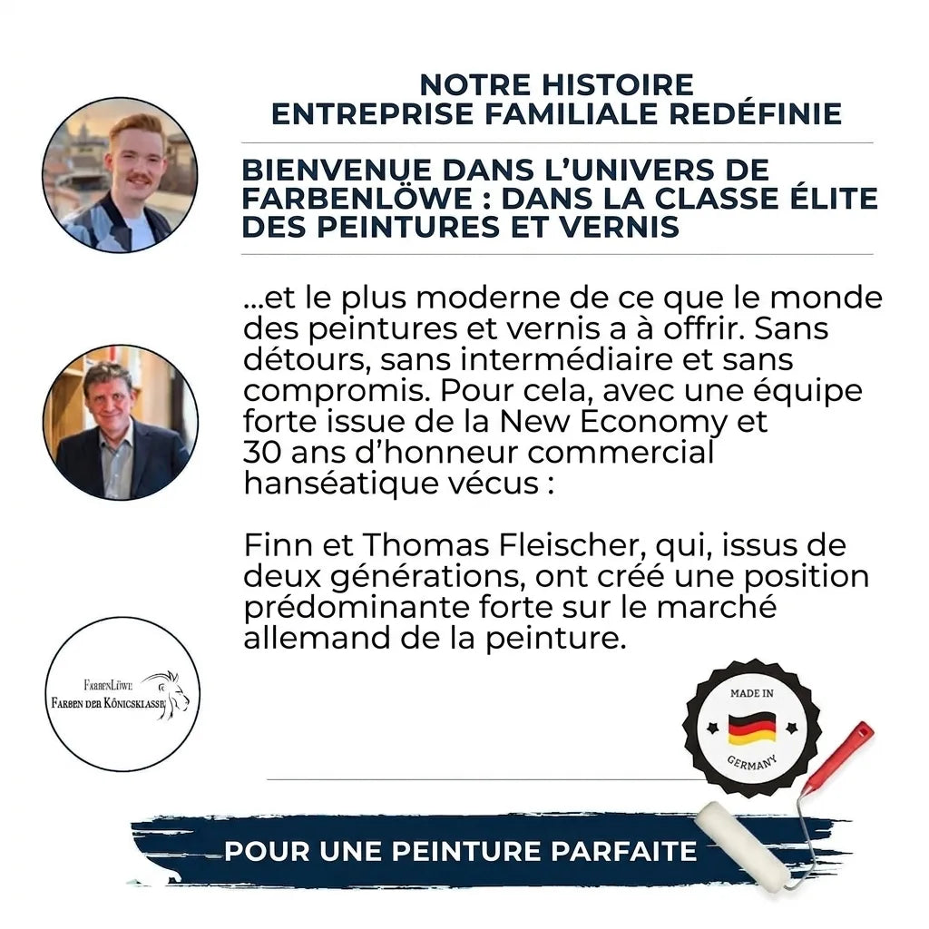 Farbenlöwe: entreprise familiale allemande de peintures et vernis, avec portraits de Finn et Thomas Fleischer.