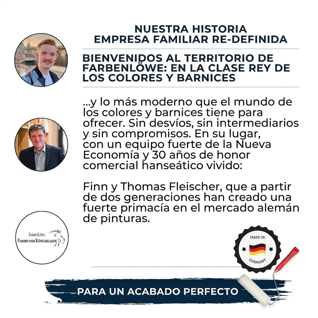 Historia de Farbenlöwe, empresa familiar alemana de pinturas y lacas, con fundadores Finn y Thomas Fleischer.
