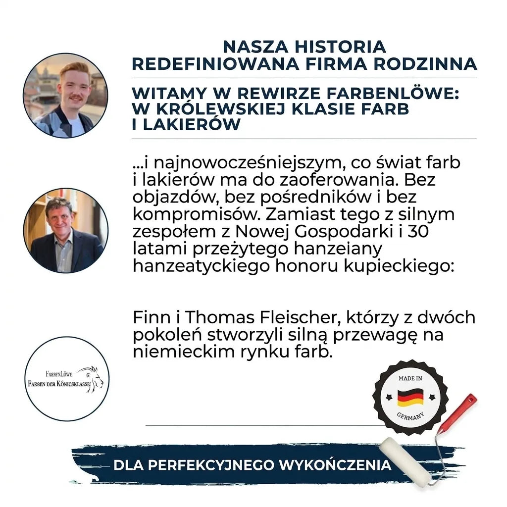Prezentacja niemieckiej rodzinnej firmy Farbenlöwe: Finn i Thomas Fleischer, historia, farby Made in Germany.