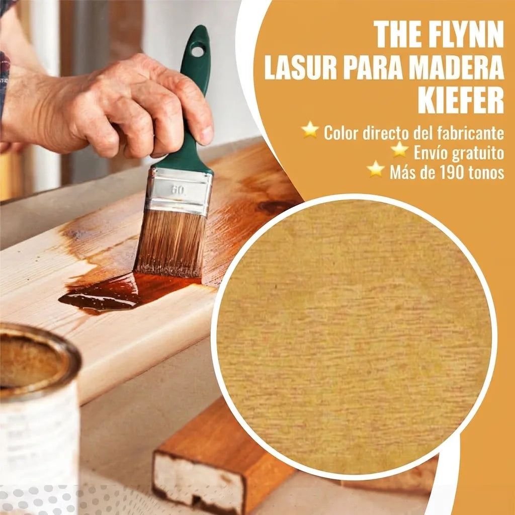 Hombre aplicando lasur de madera The Flynn Pino con brocha. Beneficios: venta directa, envío gratis, +190 tonos.