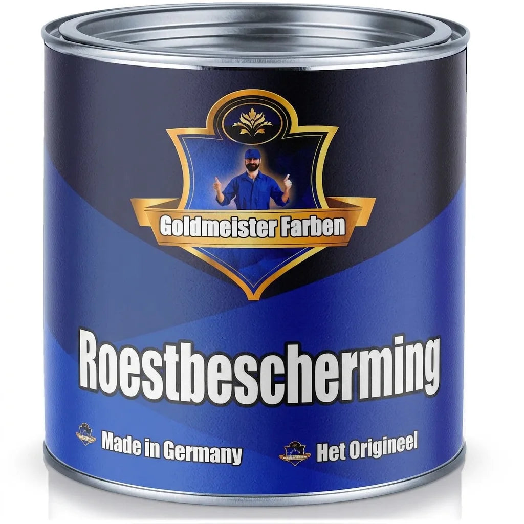 Blauw verfblik van Goldmeister Farben met roestbescherming, Made in Germany, het origineel.