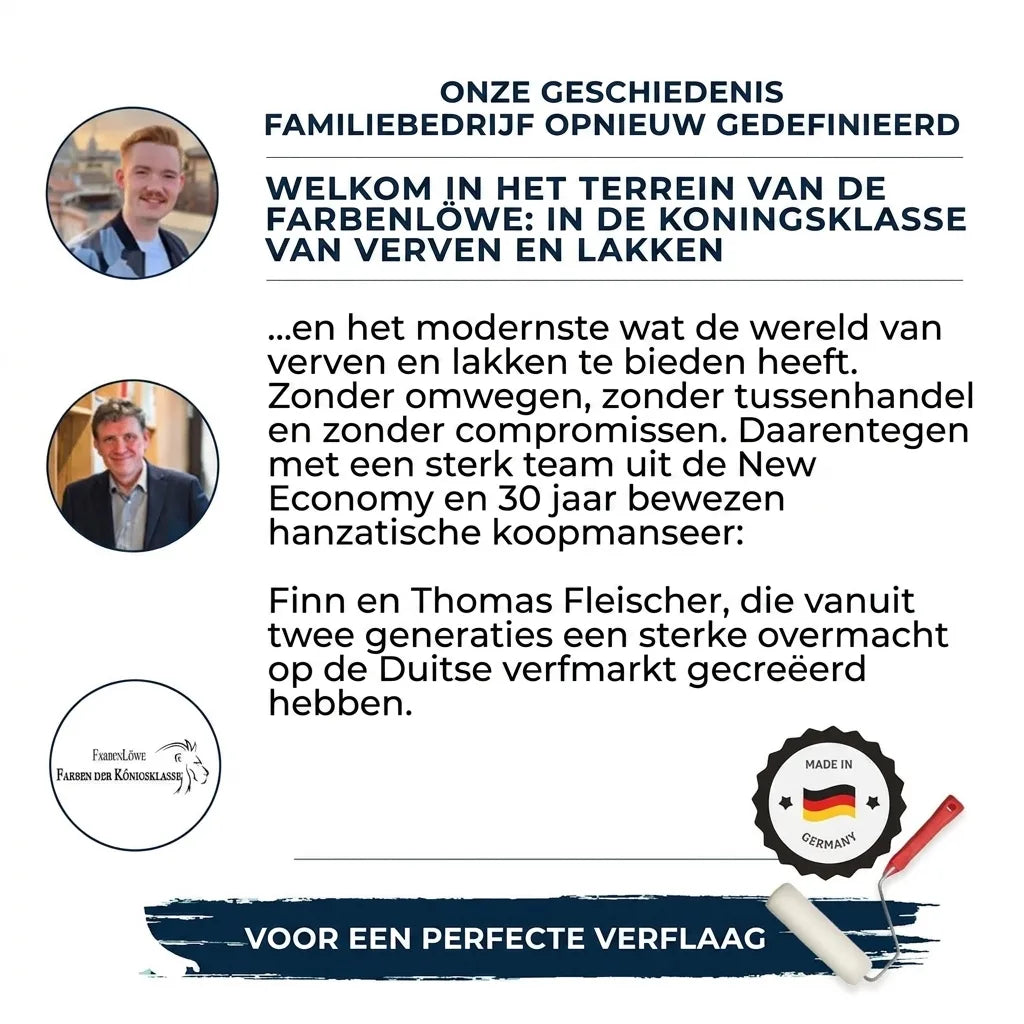 Presentatie van Farbenlöwe, een Duits familiebedrijf in topkwaliteit verf en lak, geleid door Finn en Thomas Fleischer.