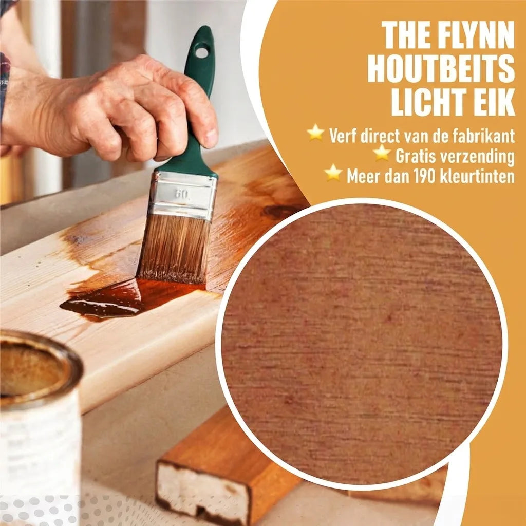 Hand beits houten plank met kwast. The Flynn houtbeits met gratis verzending en keuze uit meer dan 190 kleuren.