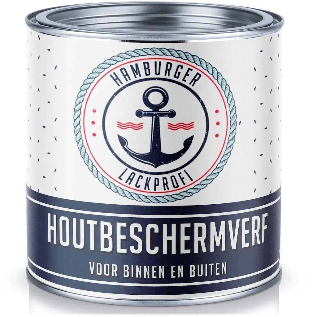 Blik Hamburger Lackprofi houtbeschermingsverf voor binnen en buiten met nautisch ankerlogo.