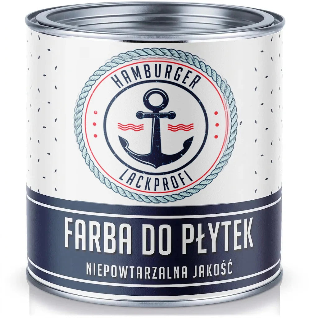 Puszka farby do płytek Hamburger Lackprofi, Fliesenlack, z napisem "Einzigartige Qualität" i motywem kotwicy.