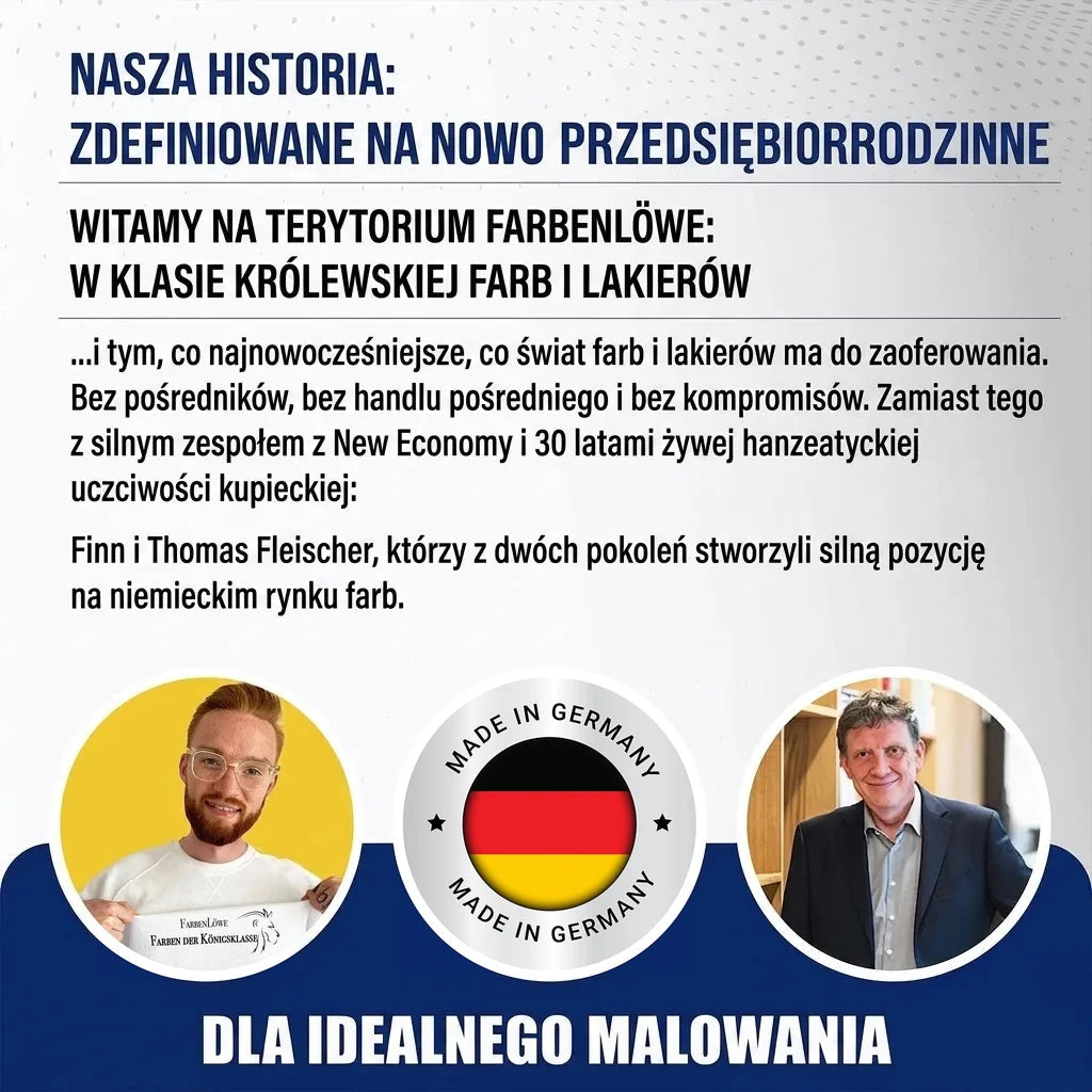 Niemiecka firma FarbenLöwe, redefiniująca rynek farb i lakierów. Dwóch założycieli, jakość, Made in Germany.