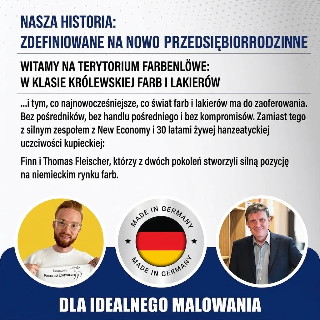 Niemiecka firma FarbenLöwe, redefiniująca rynek farb i lakierów. Dwóch założycieli, jakość, Made in Germany.