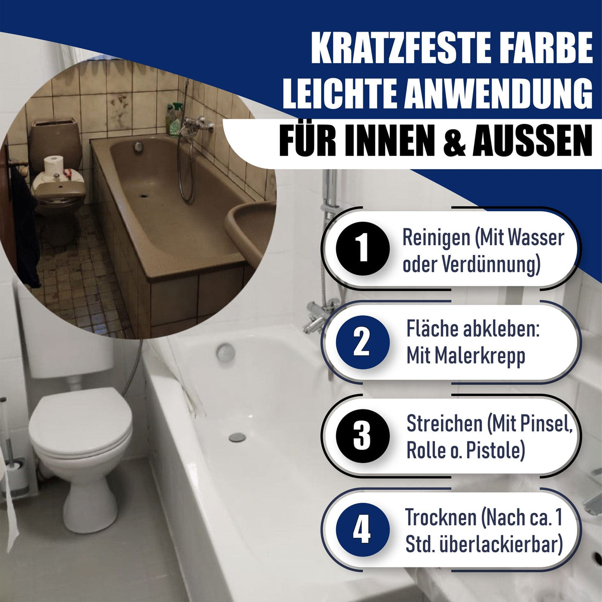 Hamburger Lack-Profi lakier do wanien Hamburger Lack-Profi lakier do wanien 2K z zestawem do malowania (X300) i rozcieńczalnikiem (1 L) - oferta oszczędnościowa 30%