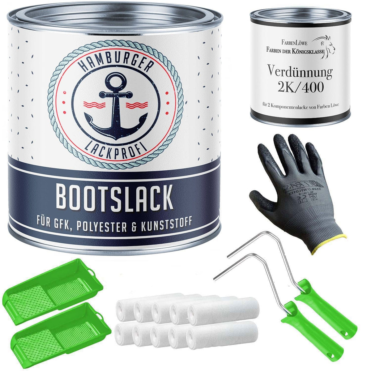 Hamburger Lack-Profi lakiery i powłoki Hamburger Lack-Profi lakier do łodzi z zestawem do malowania (X300) i rozcieńczalnikiem (1 L) - oferta oszczędnościowa 30%
