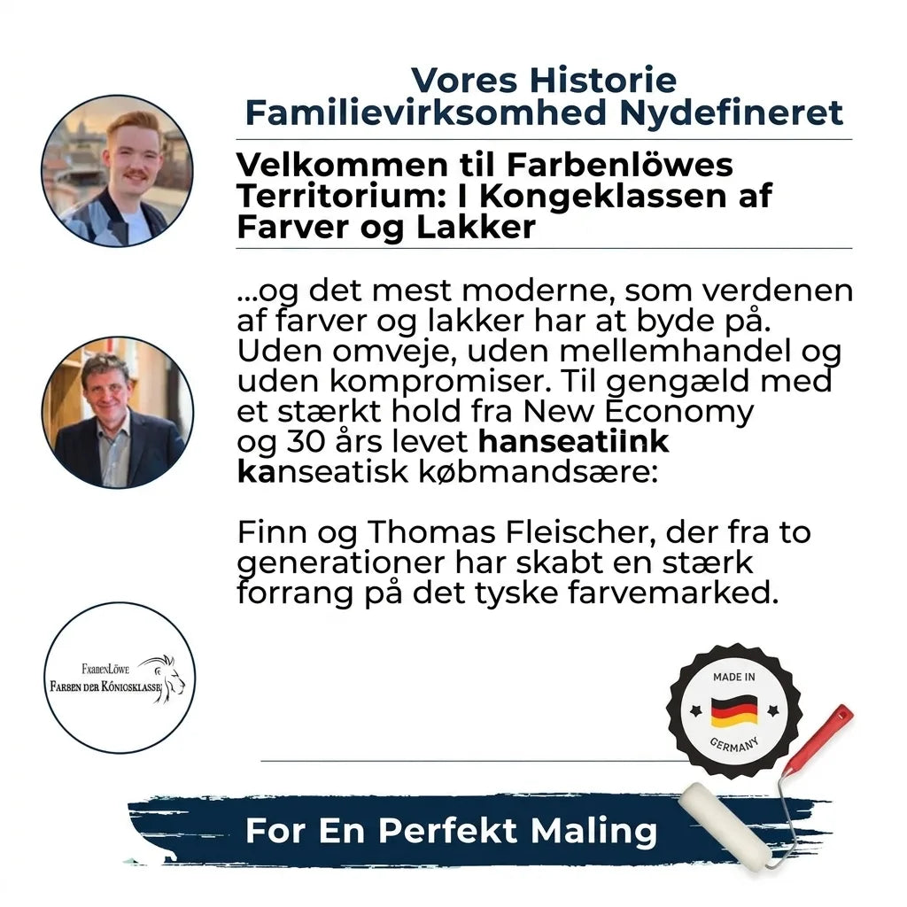 Familievirksomhed Farbenlöwe præsenteres af Finn og Thomas Fleischer med fokus på farver og lak i topkvalitet.