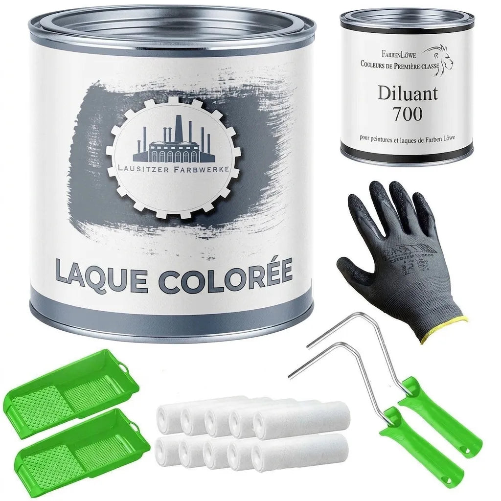Peinture BUNTLACK, diluant, gants, rouleaux et bacs. Kit complet pour travaux de peinture.