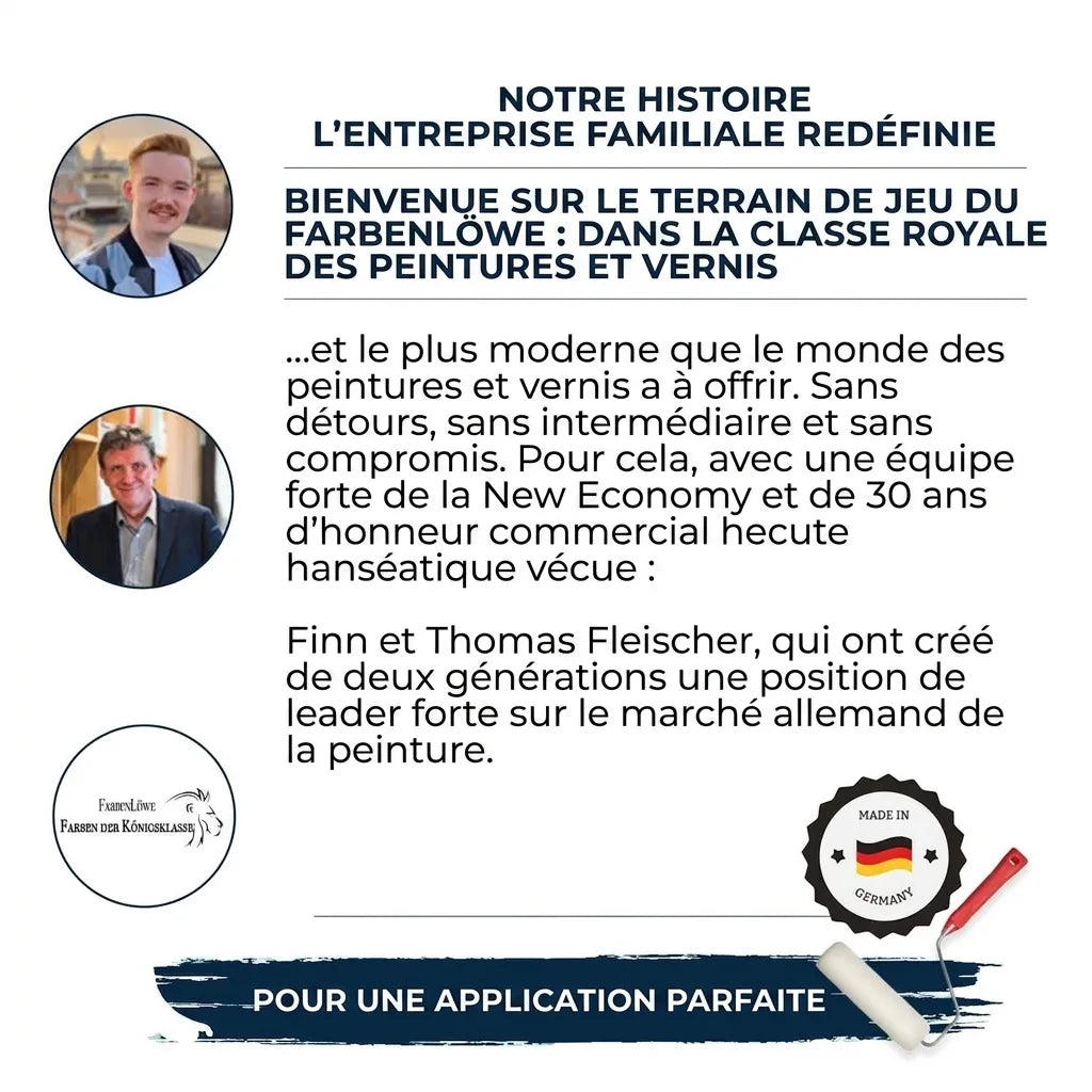 Histoire de FarbenLöwe, entreprise familiale allemande de peintures et vernis. Portraits de Finn et Thomas Fleischer.