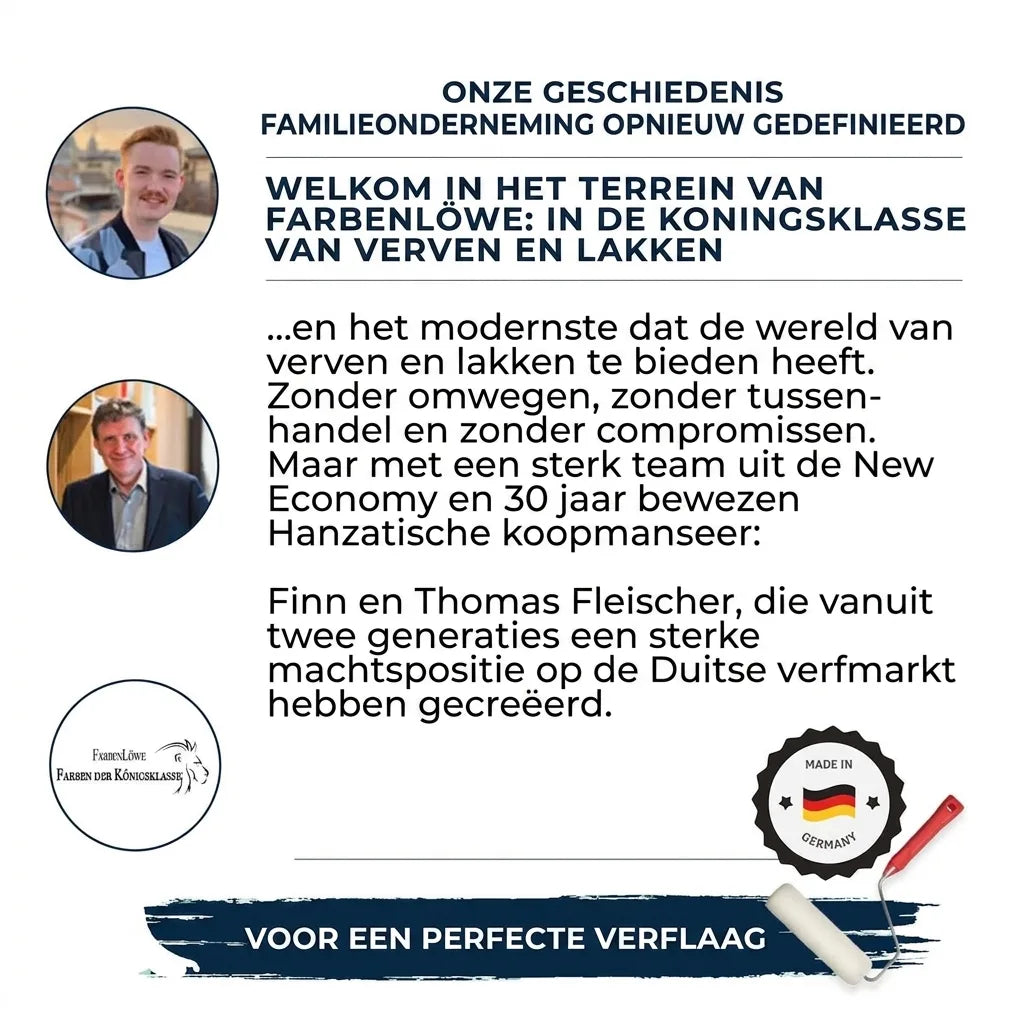 Verhaal van Farbenlöwe, een familiebedrijf voor premium Duitse verven en lakken, met Finn en Thomas Fleischer.