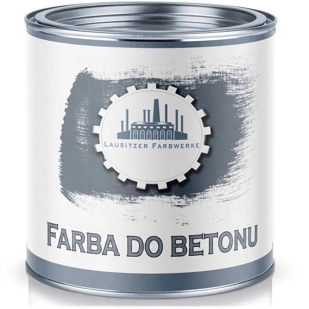 Puszka szarej farby do betonu Lausitzer Farbwerke. Farba betonowa.