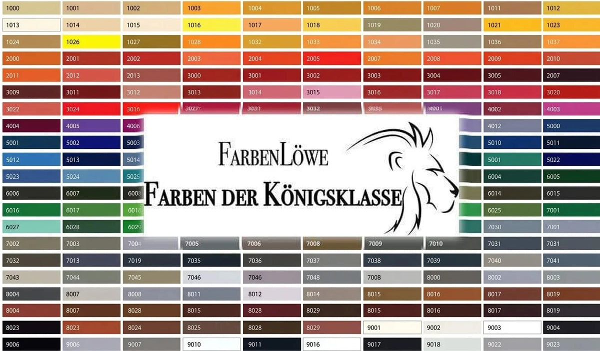 Katalog kolorów RAL FarbenLöwe 'Farben der Königsklasse' z szeroką gamą odcieni i kodów.