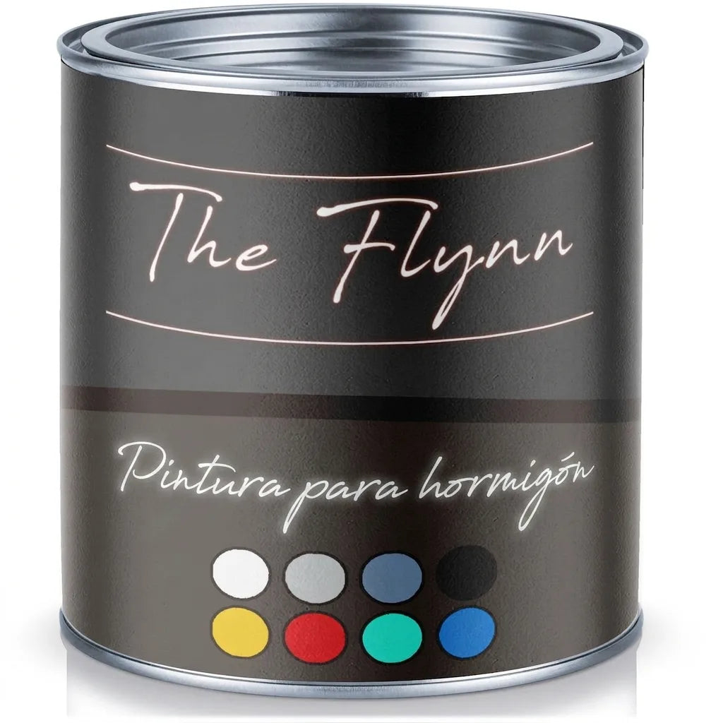 Bote de pintura 'The Flynn' para hormigón en varios colores con tapa metálica brillante.