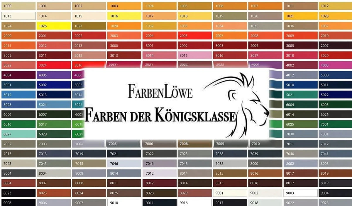 Paleta kolorów FarbenLöwe FARBEN DER KÖNIGSKLASSE z wzornikiem RAL i szeroką gamą odcieni.