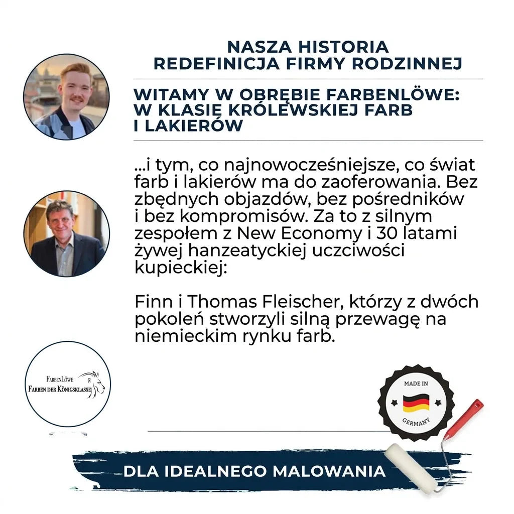 Historia rodzinnej firmy FarbenLöwe: farby i lakiery premium "Made in Germany". Finn i Thomas Fleischer.