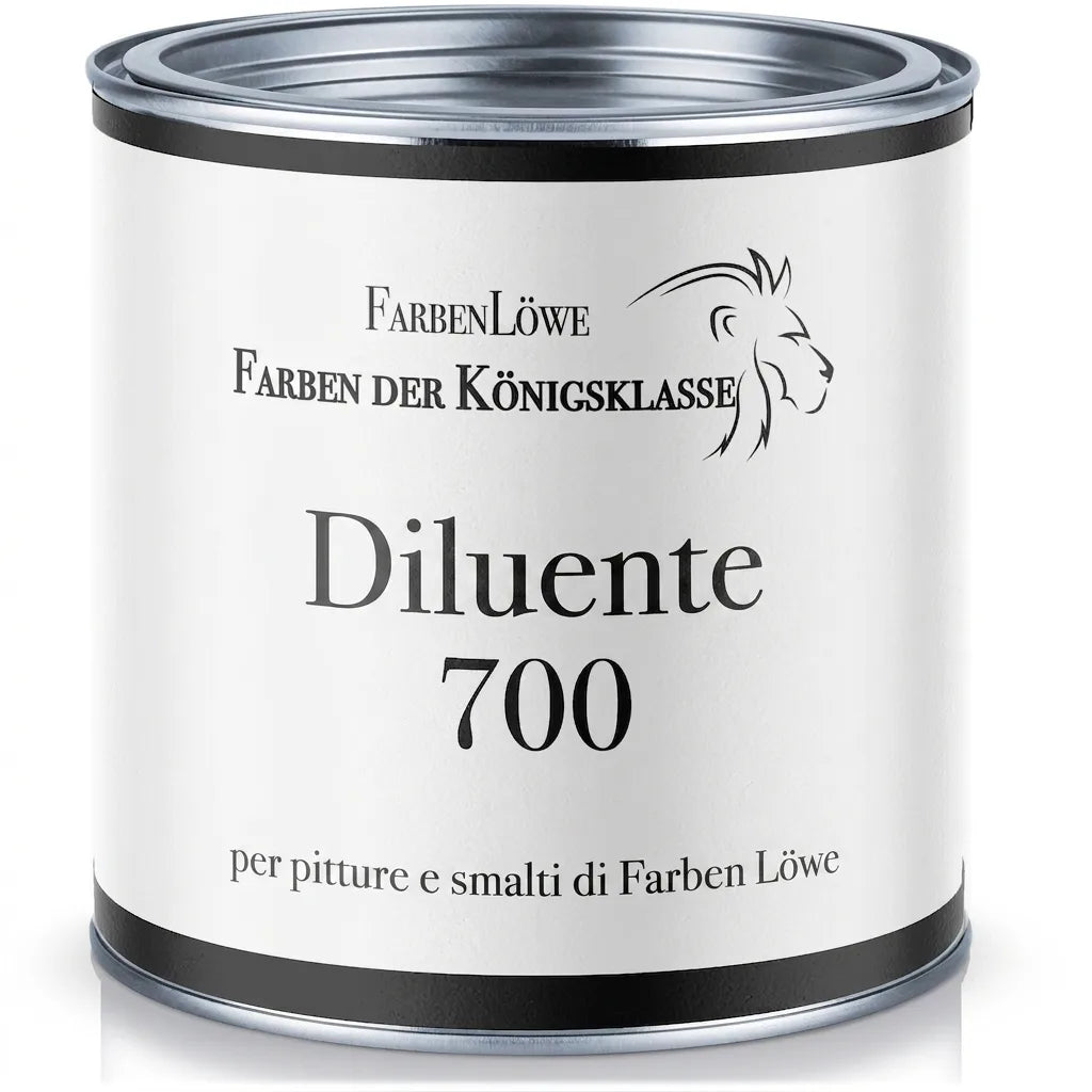 Diluente FarbenLöwe 700 per pitture e vernici, barattolo bianco con logo del leone. Qualità superiore.
