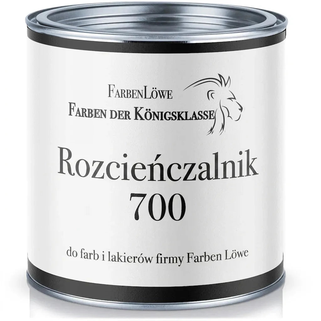 Puszka rozcieńczalnika FarbenLöwe Verdünnung 700 do farb i lakierów, z etykietą i logo lwa.