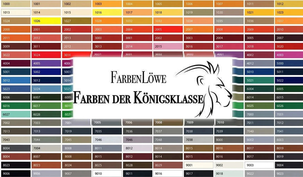 Tabela kolorów RAL FarbenLöwe z wzornikiem i kodami, Kolory Królewskiej Klasy. Logo lwa.