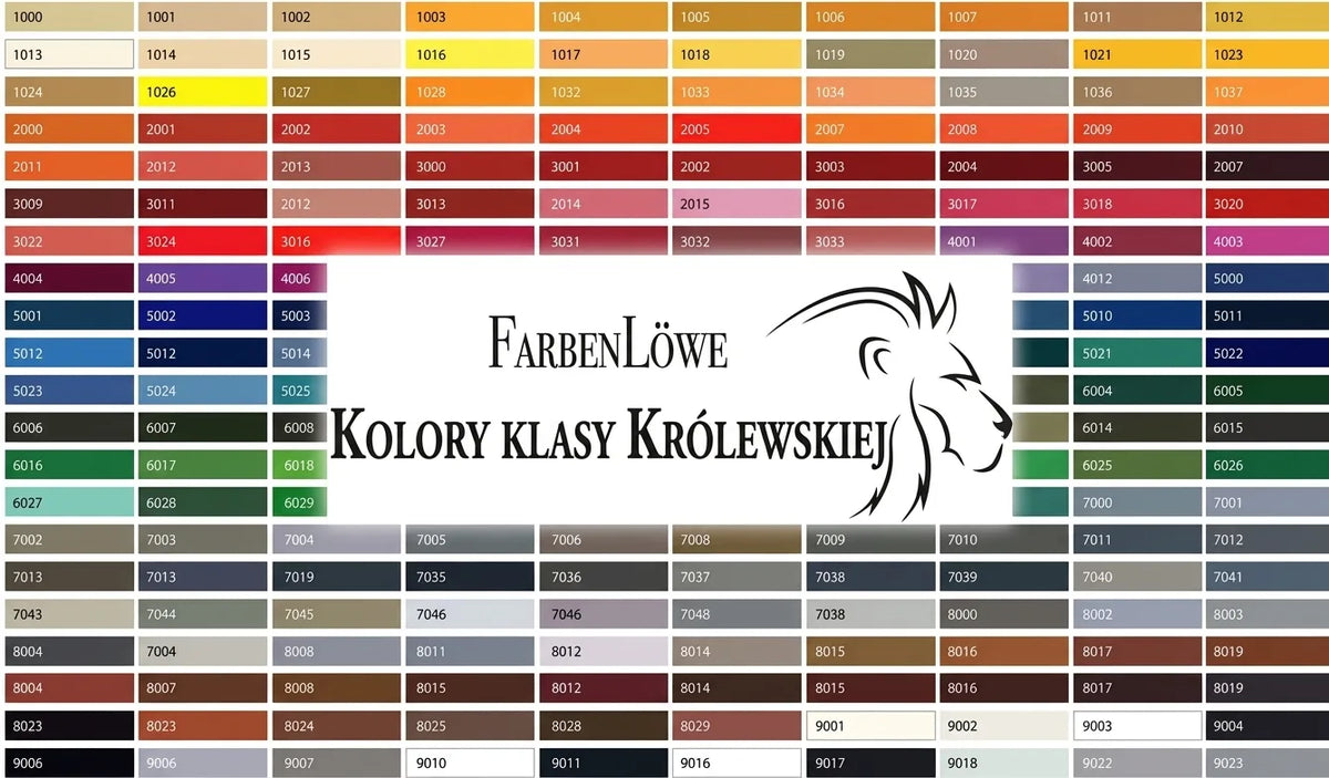 Tabela kolorów RAL FarbenLöwe z wzornikiem i kodami, Kolory Królewskiej Klasy. Logo lwa.