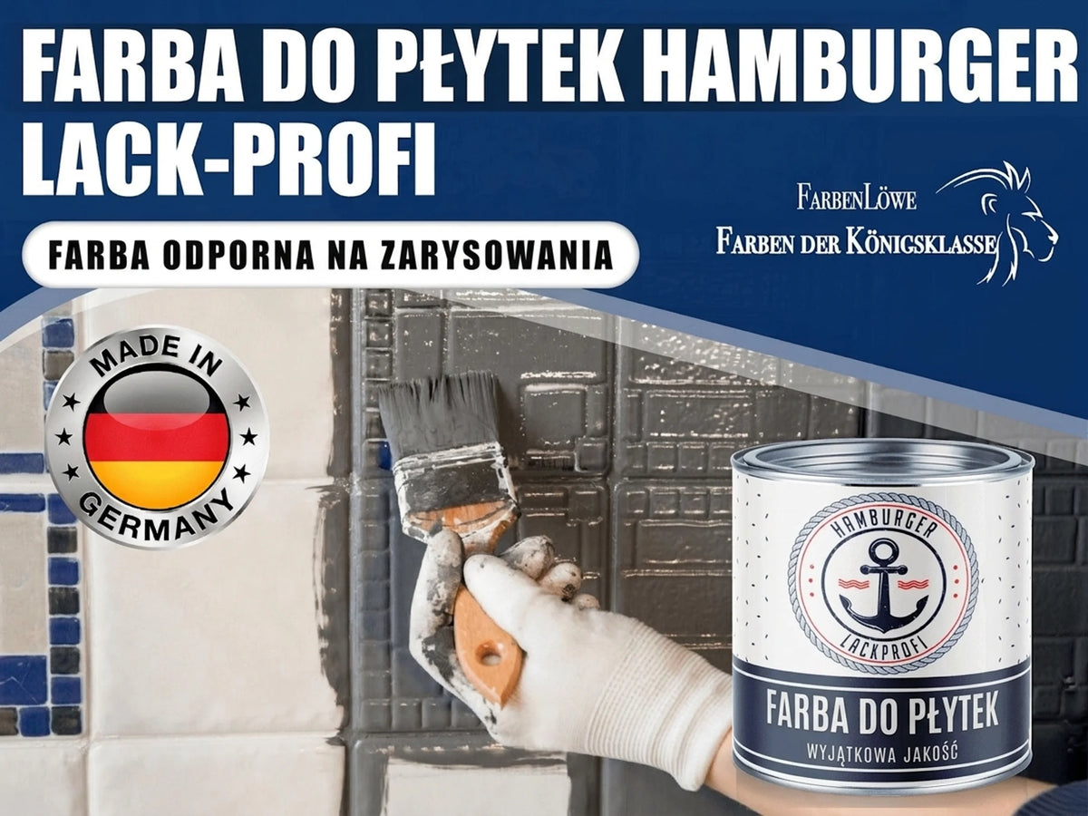 Ręka w białej rękawiczce maluje płytki farbą Fliesenlack Hamburger Lack-Profi. Odporna na zarysowania, Made in Germany.