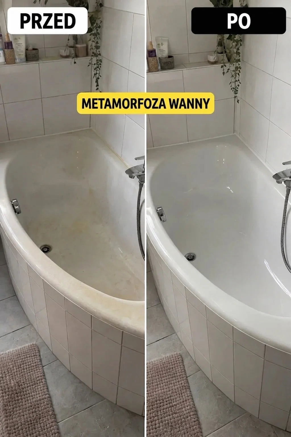 PRZED i PO: Metamorfoza starej, pożółkłej wanny w czystą i lśniącą biel. Odnowa łazienki.