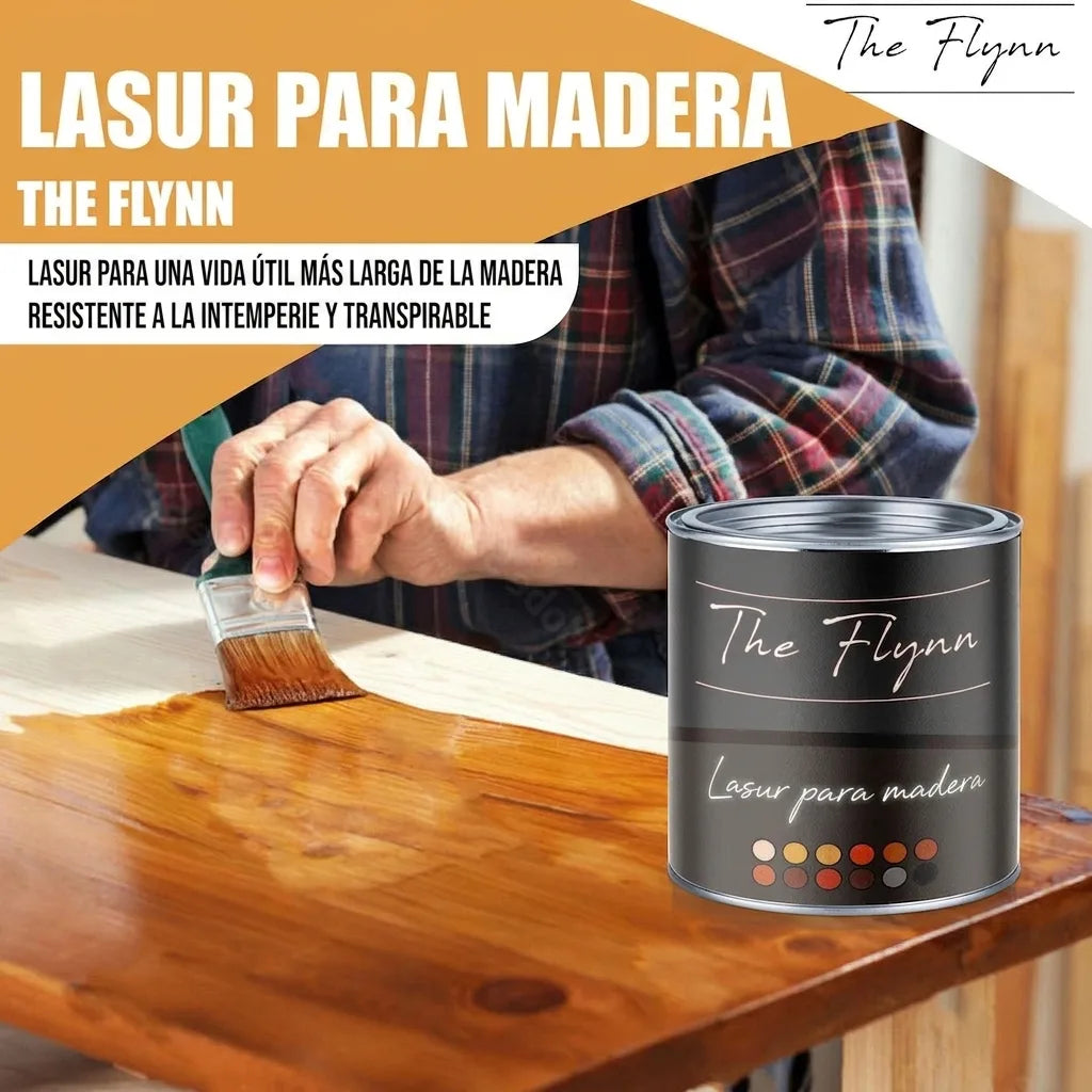 Aplicación de lasur para madera The Flynn. Protector para madera resistente a la intemperie y transpirable.