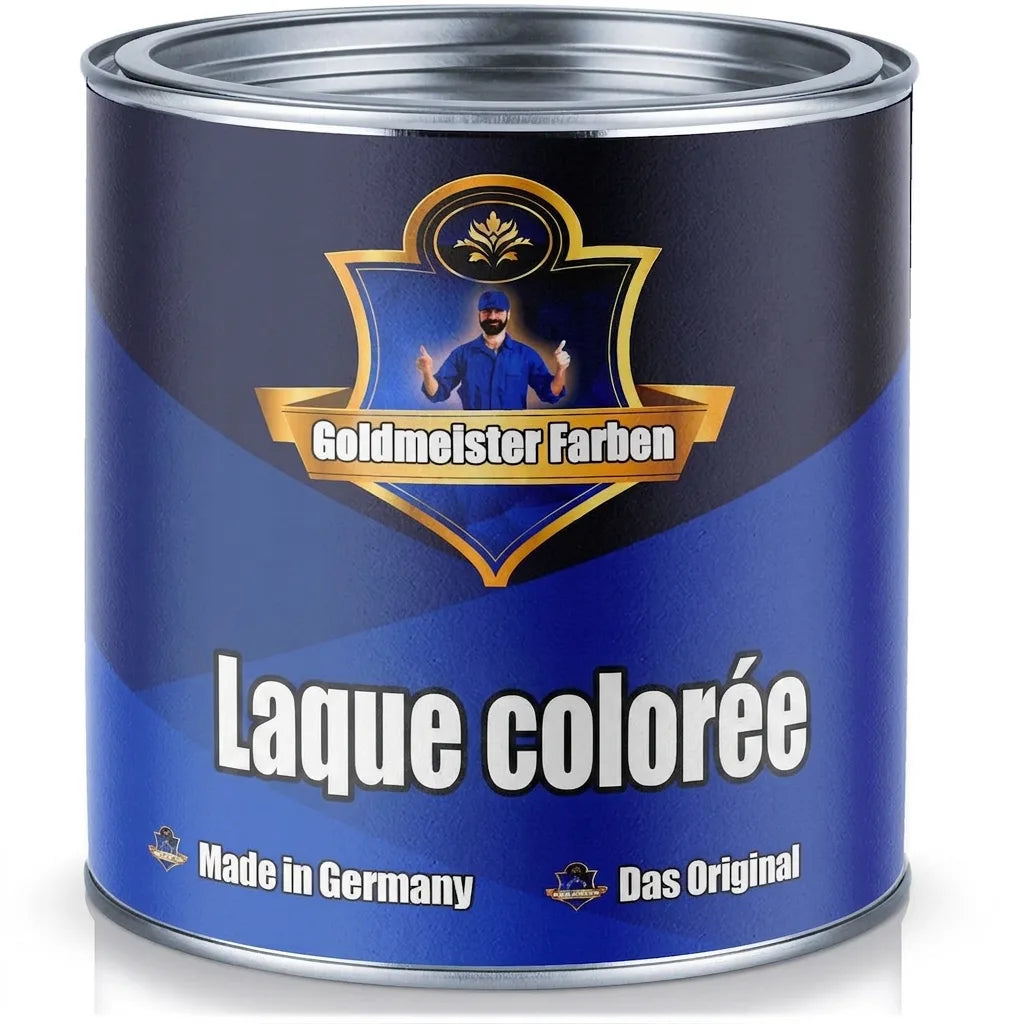 Pot de peinture bleue Goldmeister Farben Buntlack avec logo, Made in Germany, L'Original.