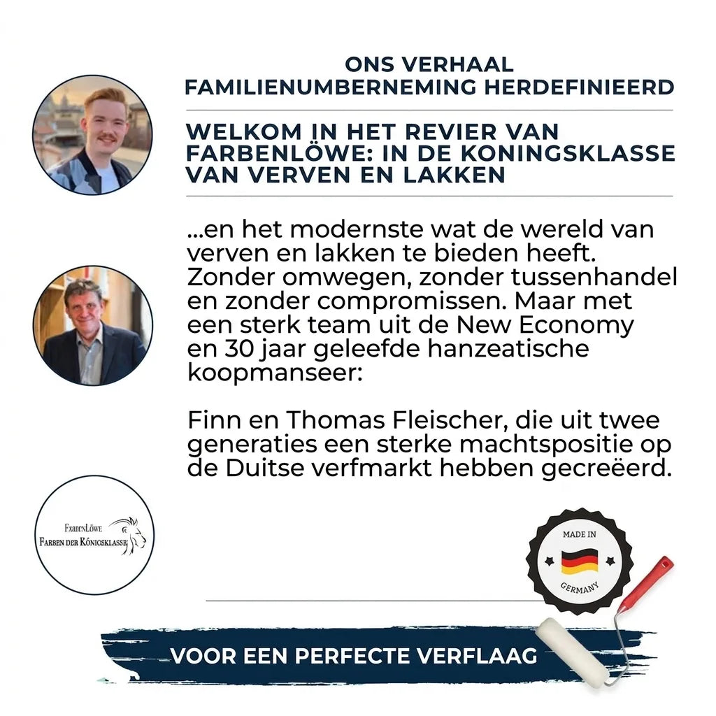 Informatie over familiebedrijf Farbenlöwe (Finn en Thomas Fleischer), Duitse kwaliteit verf en lak voor perfecte afwerking.