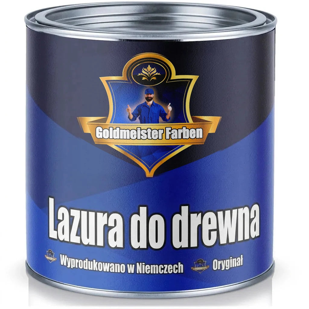 Niebieska puszka lazury do drewna Goldmeister Farben, Made in Germany, Das Original.