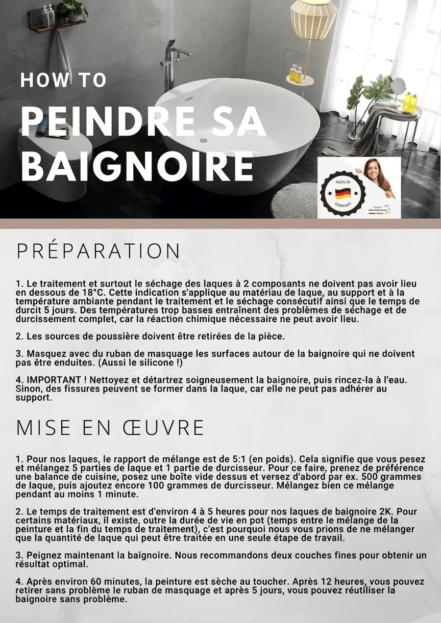 Instructions détaillées en allemand pour peindre une baignoire, incluant la préparation et l'application étape par étape.