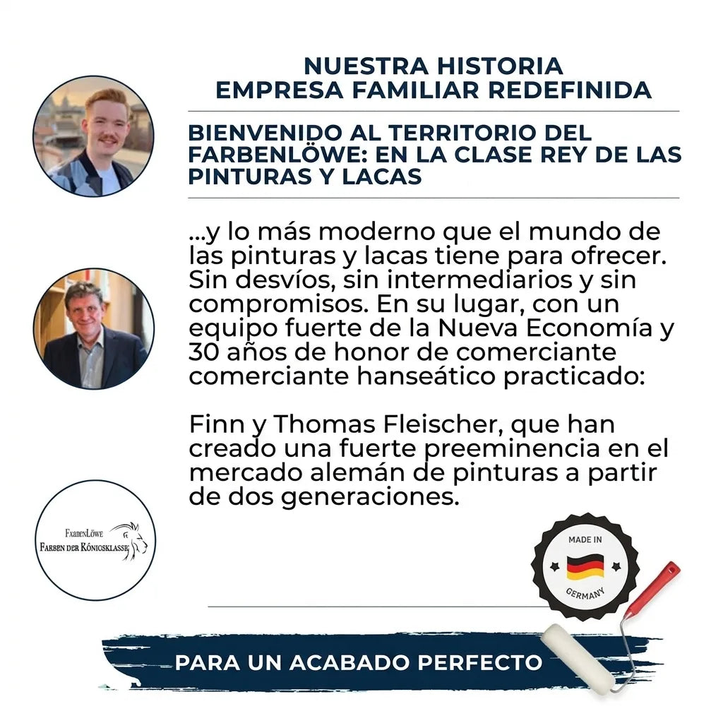 Historia de Farbenlöwe, empresa familiar alemana de pinturas y barnices de alta calidad, Finn y Thomas Fleischer.