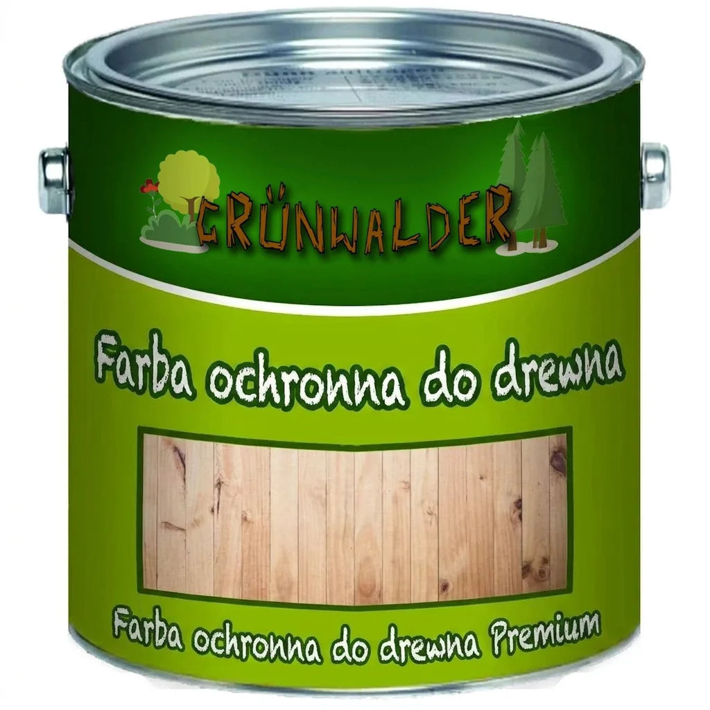 Puszka farby ochronnej do drewna Grünwalder Premium w kolorze naturalnego drewna.