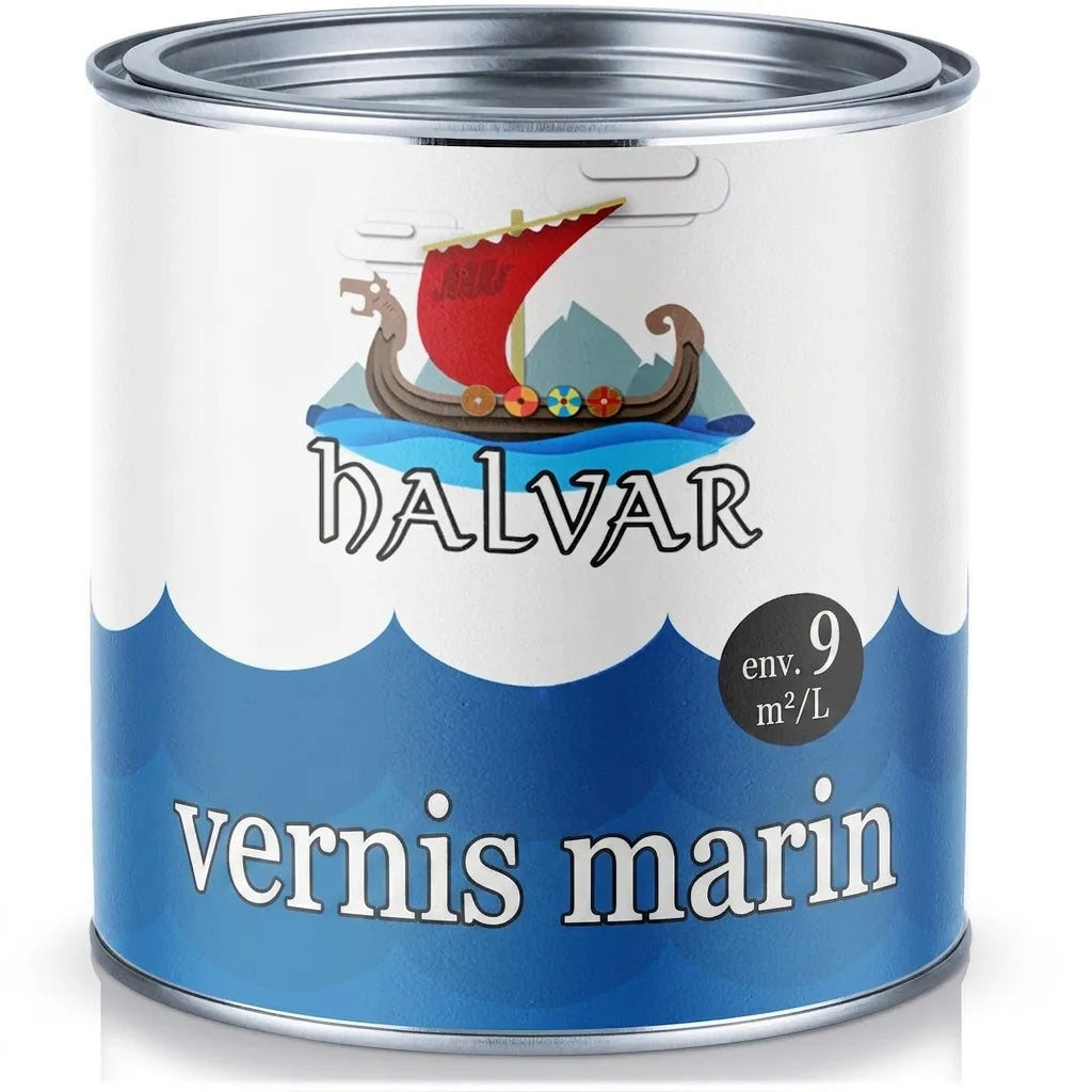 Pot de peinture Halvar Bootslack (vernis bateau) bleu, couverture 9 m²/L.