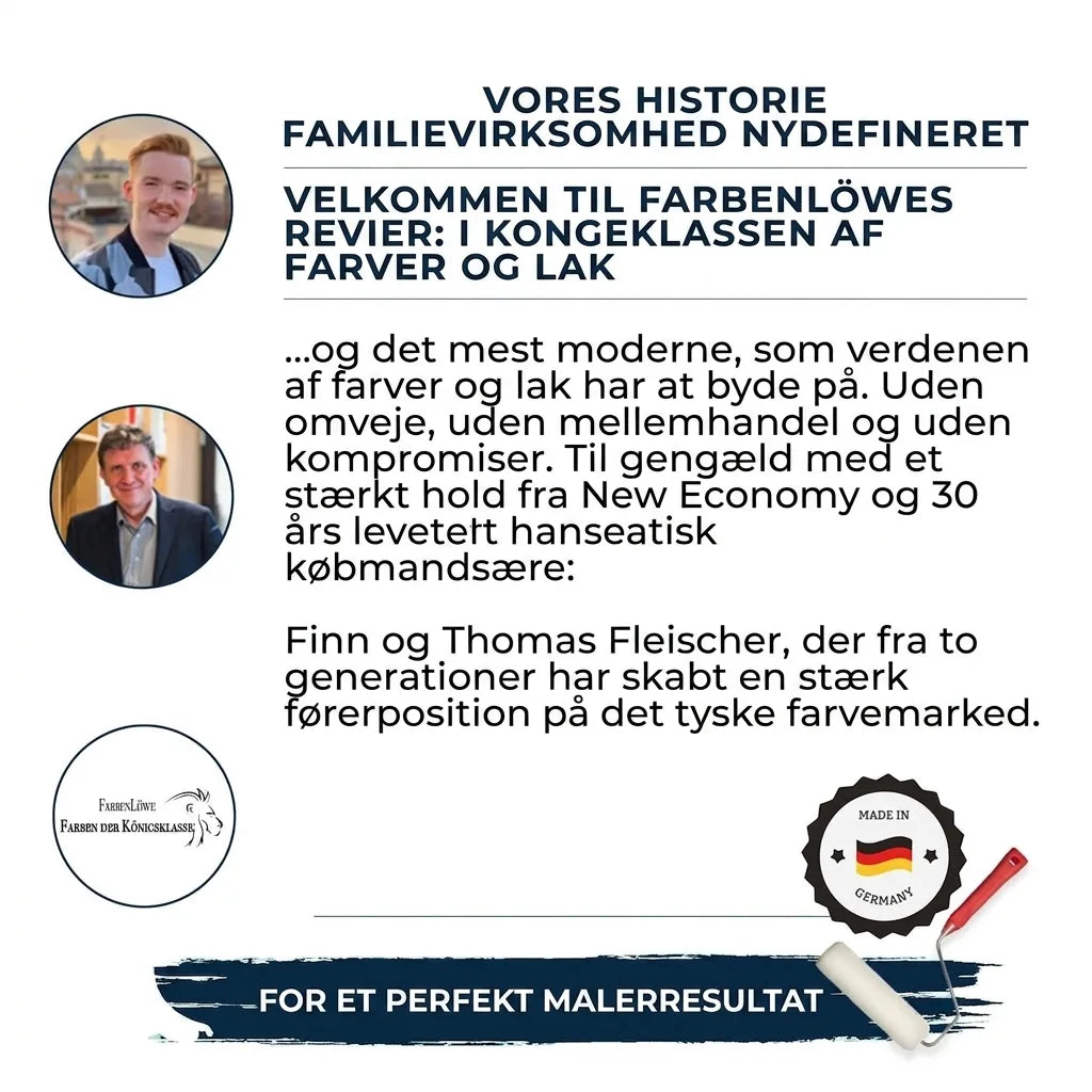 Farbenlöwe: En tysk familievirksomhed med Finn og Thomas Fleischer, der tilbyder kvalitetsmaling. Lavet i Tyskland.