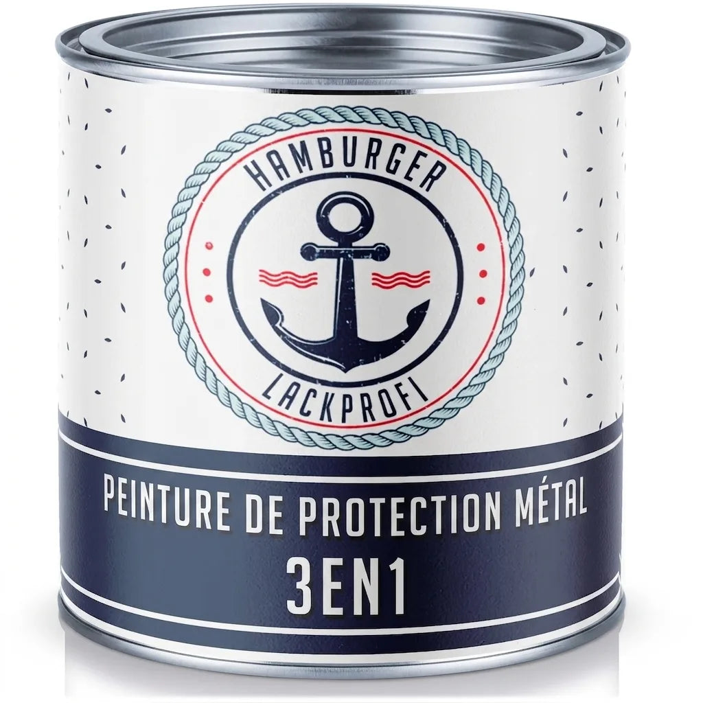 Pot de vernis protecteur métal 3 en 1 Hamburger Lackprofi avec logo ancre marine. Peinture pour métal.