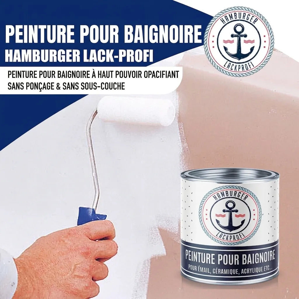 Peinture pour baignoire Hamburger Lack-Profi, application facile sans ponçage ni apprêt.