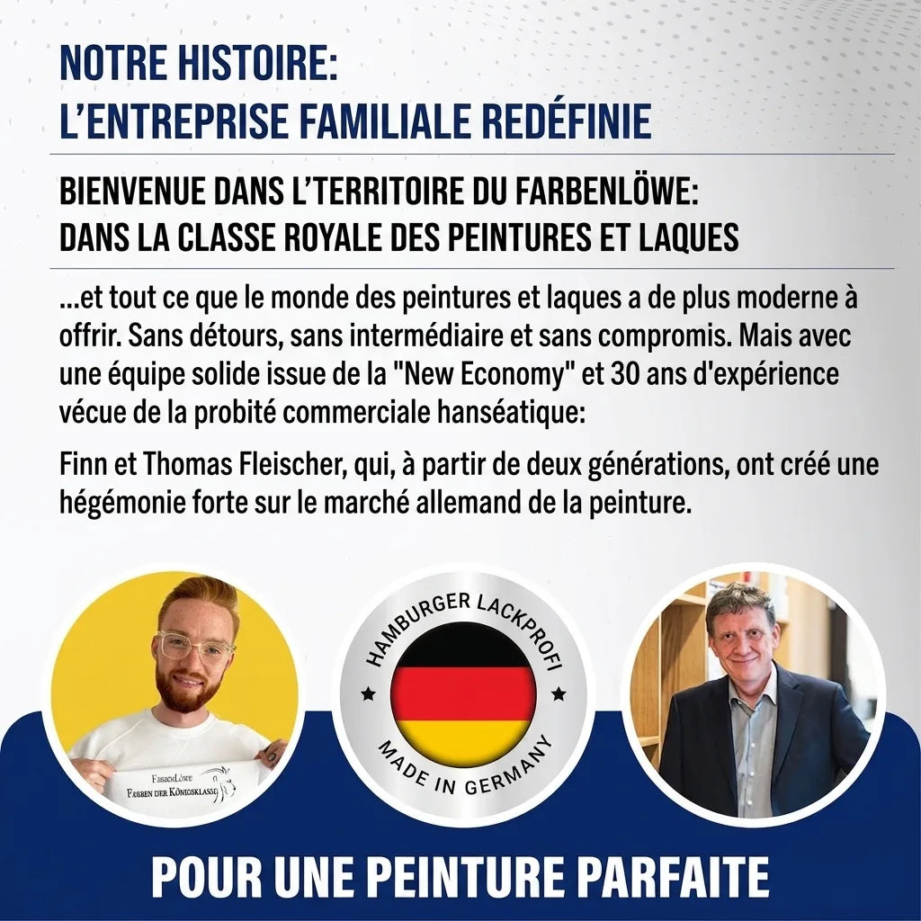 Photo promotionnelle d'une entreprise allemande de peintures et vernis, soulignant sa qualité 'Made in Germany'.