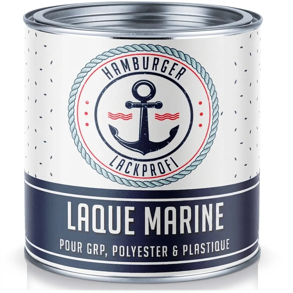 Pot de peinture marine Hamburger Lackprofi 'Bootslack' pour GFK, polyester et plastique, avec ancre.