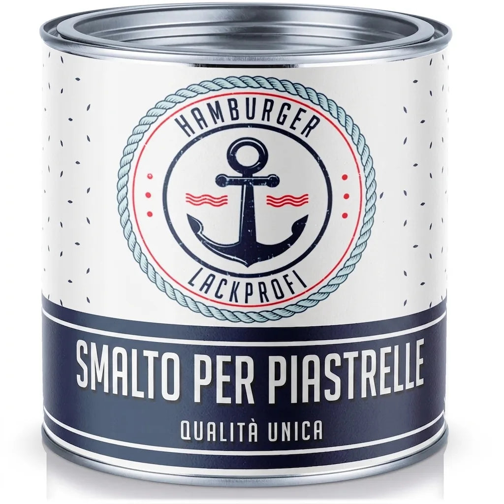 Barattolo di vernice per piastrelle Hamburger Lackprofi con logo ancora e scritta Qualità unica.