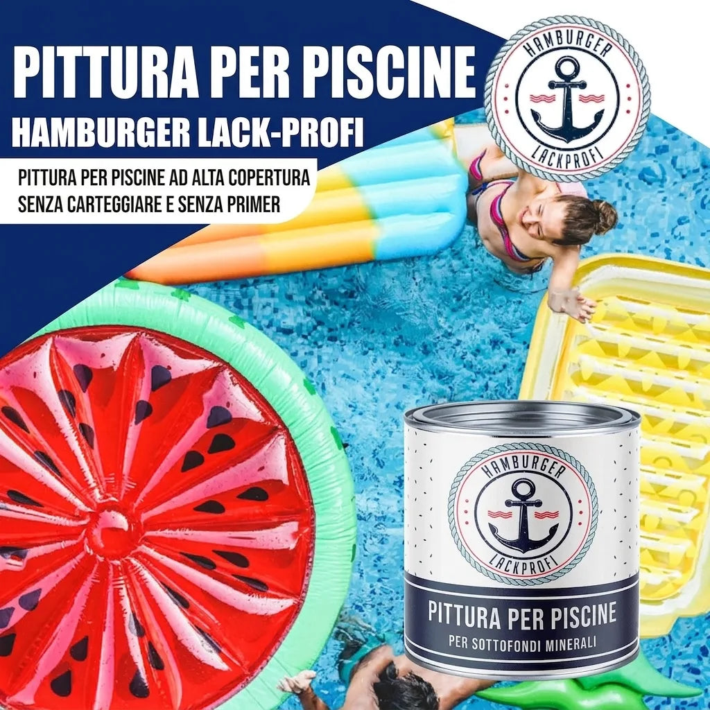 Vernice per piscina Hamburger Lack-Profi altamente coprente, senza levigatura o primer, per sottofondi minerali.