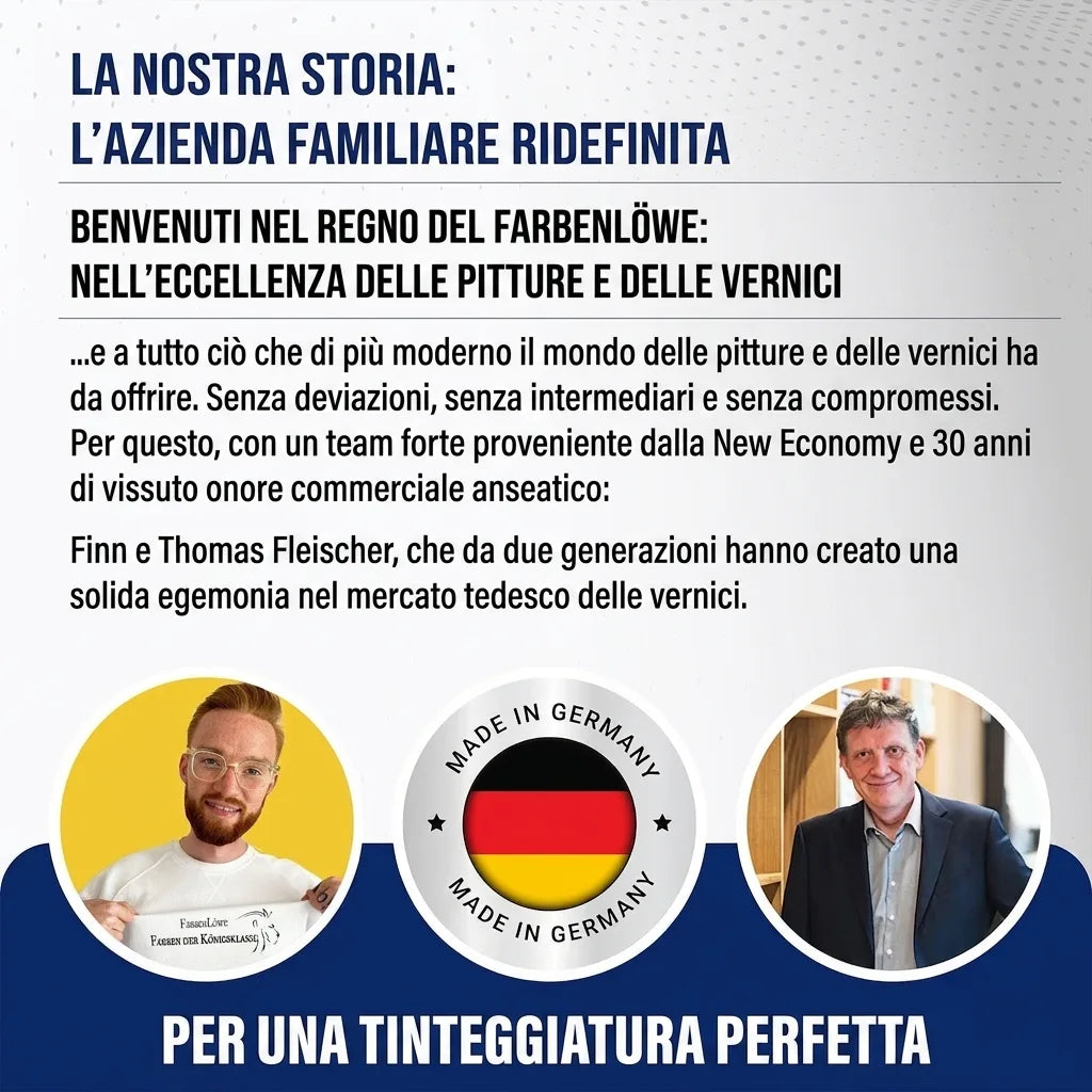 Azienda familiare Farbenlöwe, ridefinita. Finn e Thomas Fleischer presentano vernici Made in Germany. Per una pittura perfetta.
