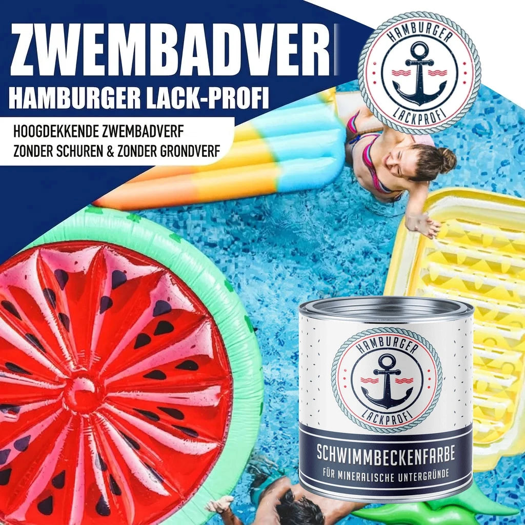 Hamburger Lack-Profi zwembadverf: hoogdekkend, zonder schuren en grondering voor minerale ondergronden.