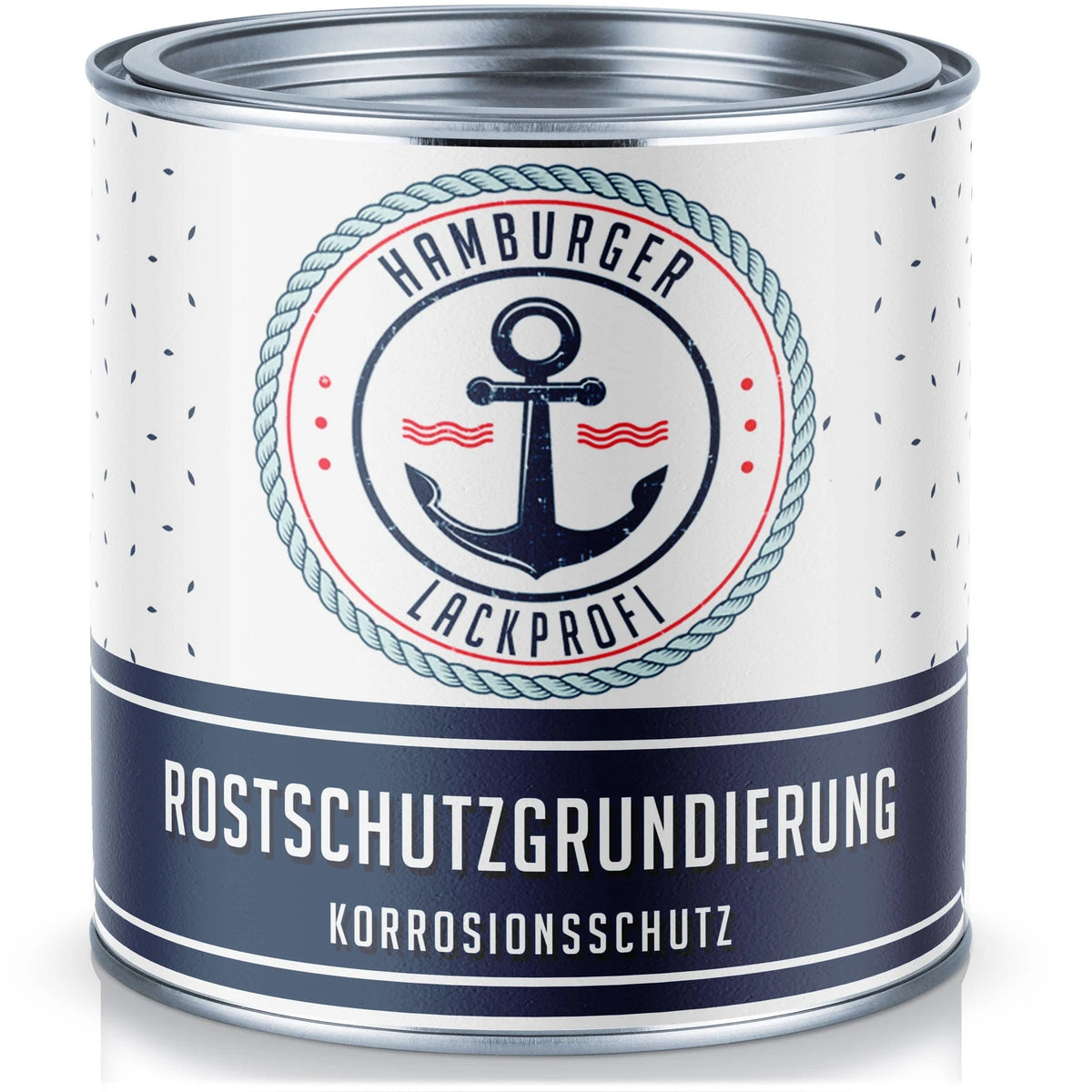 Metalowa puszka podkładu antykorozyjnego Hamburger Lackprofi z napisem „ROSTSCHUTZGRUNDIERUNG”.