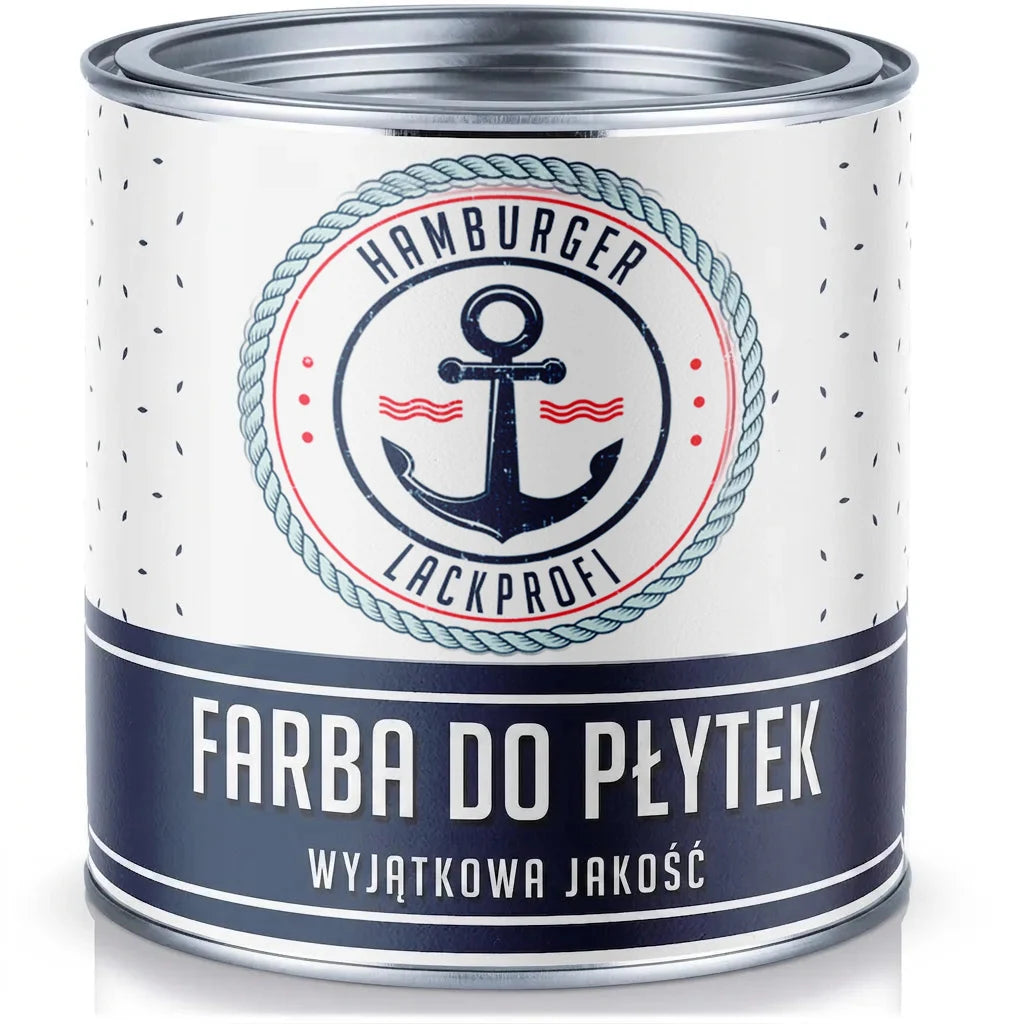 Puszka białej farby do płytek Hamburger Lackprofi Fliesenlack z logo kotwicy, unikalna jakość.