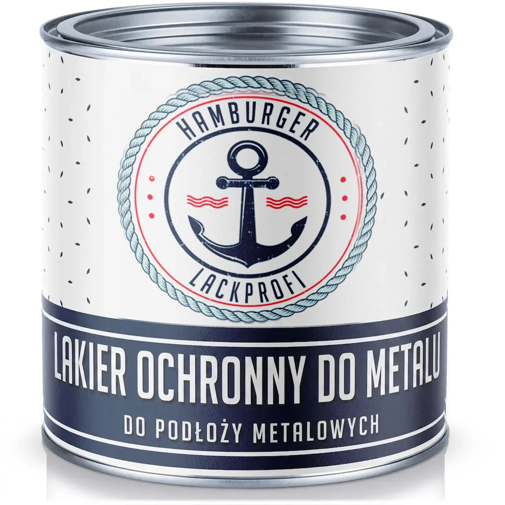 Biała puszka farby Hamburger Lackprofi, lakier ochronny do metalu, do powierzchni metalowych.