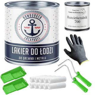 Lakier jachtowy w kompletnym zestawie - farba do łodzi bez szlifowania z wałkiem malarskim i rozcieńczalnikiem - Hamburger Lack-Profi