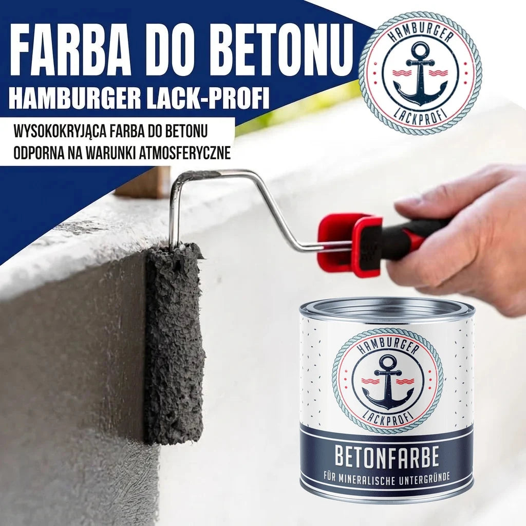 Farba do betonu Hamburger Lack-Profi. Malowanie wałkiem, puszka "BETONFARBE FÜR MINERALISCHE UNTERGRÜNDE".